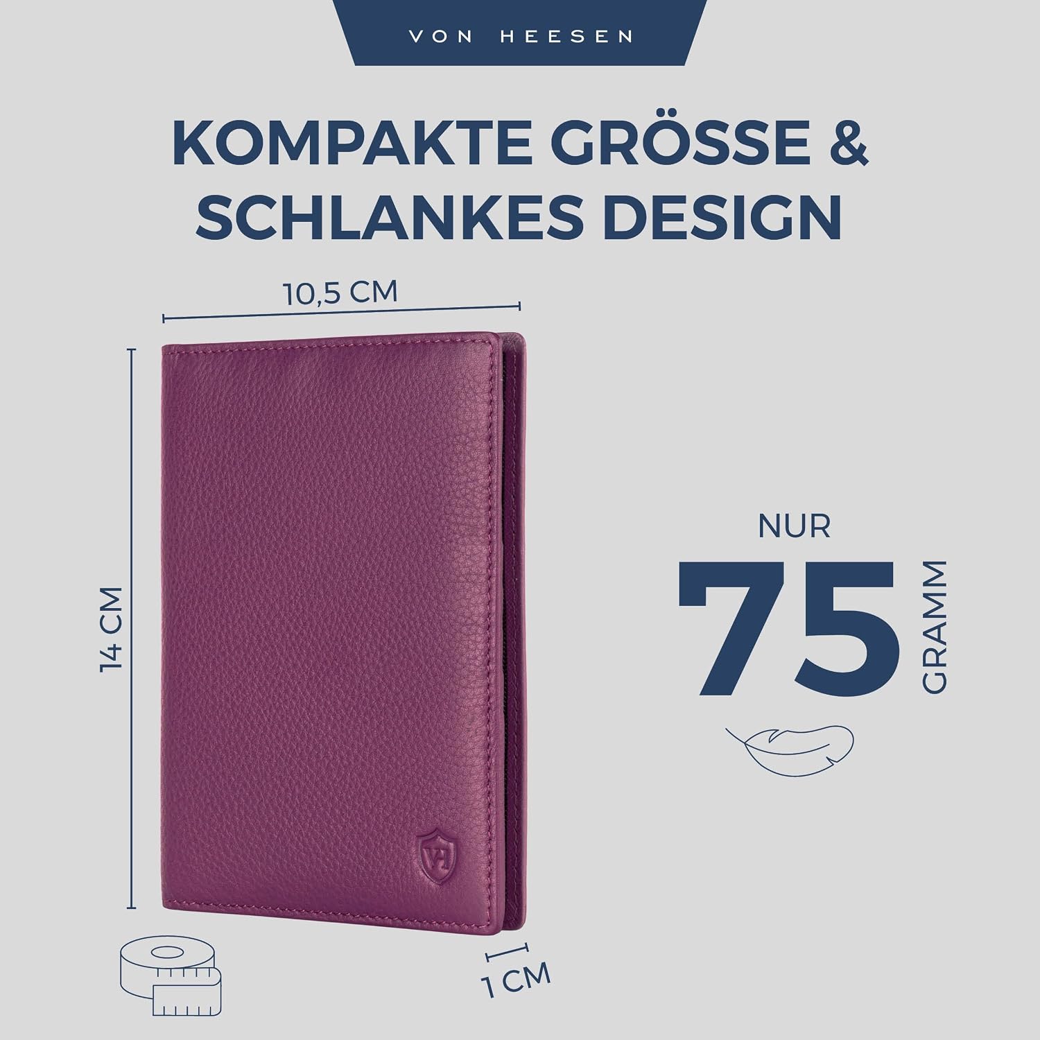 Detalle de VON HEESEN Reisepasshülle aus Nappaleder mit RFID-Schutz (Pink) – Passhülle & Karten-Organizer im Etui-Format