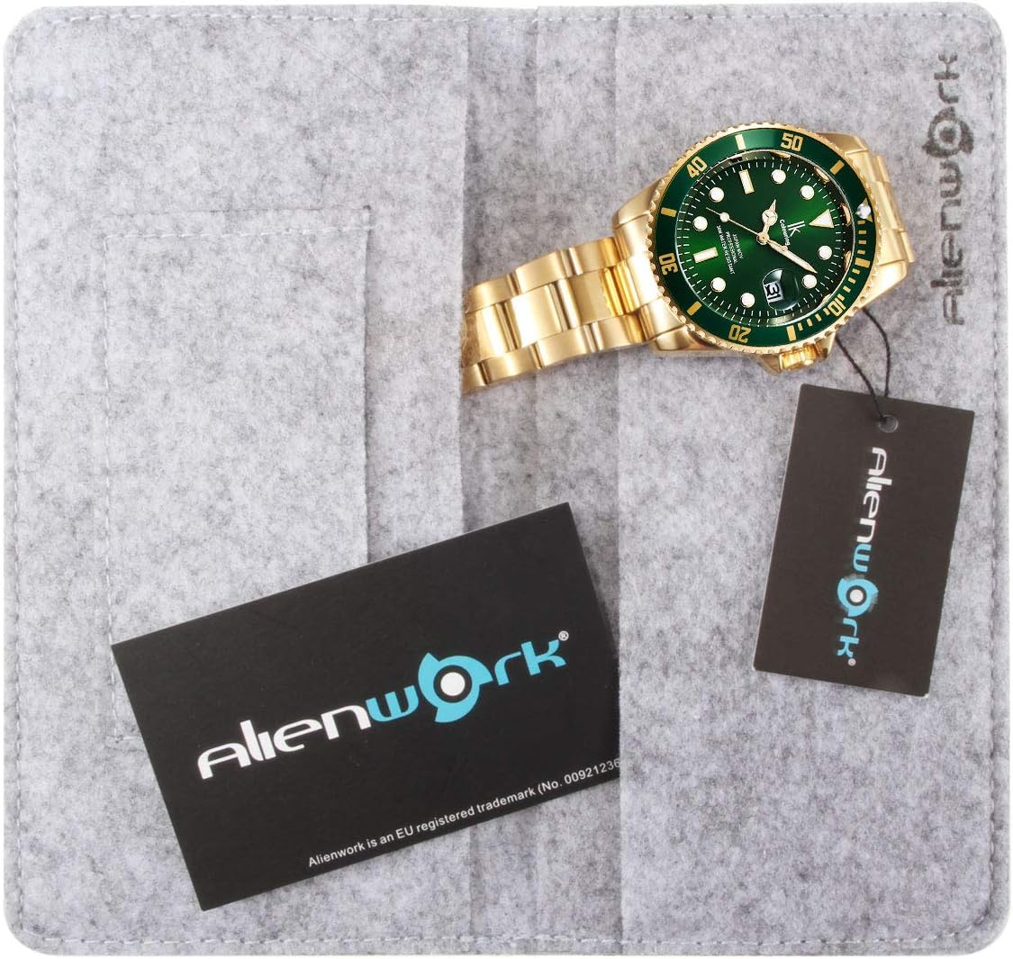 Detalle 2 de Alienwork IK Orologio da Uomo/Donna con Calendario e Cinturino in Metallo