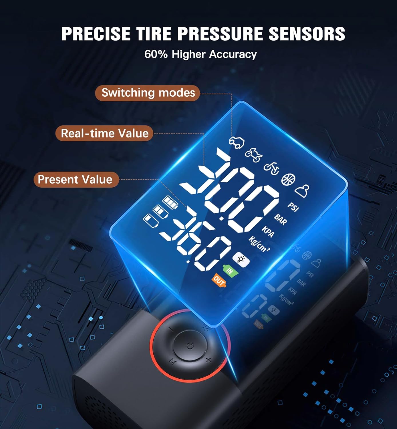 Detalle 2 de Tire Inflator Portable Air Compressor with Digital Gauge 150 PSI
