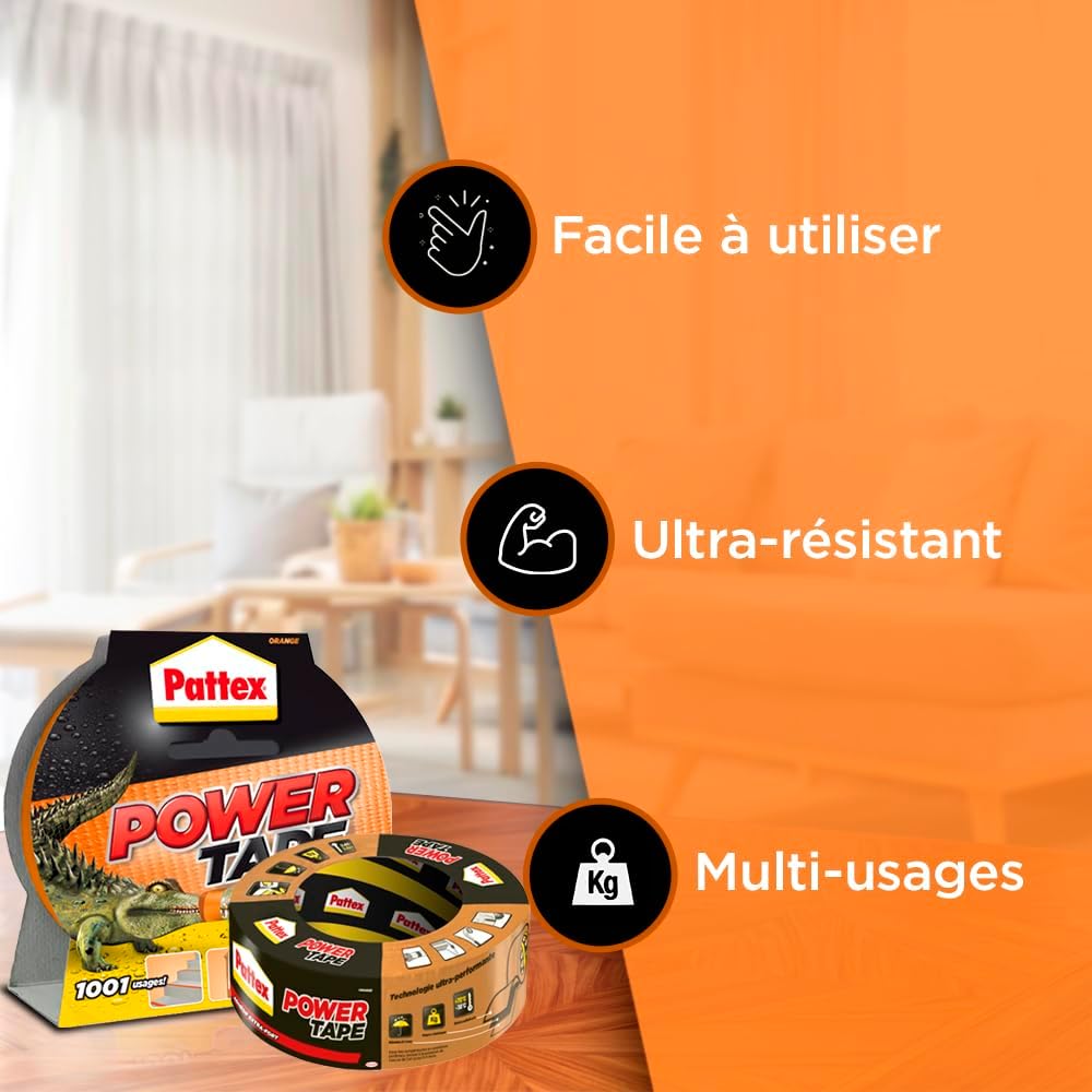 Thumbnail 5 de Pattex Power Tape – Ruban adhésif orange 25 m, renforcé pour charges lourdes