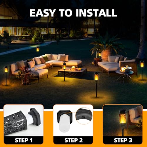 Detalle de Joltix Luces de llamas solares para exterior (8 piezas, 12 LED) antorcha danzante IP65 en amarillo