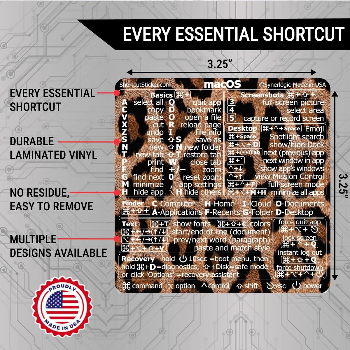 Detalle 2 de SYNERLOGIC Leopard Mac OSショートカットステッカー、耐水ビニール製・13〜16インチ対応