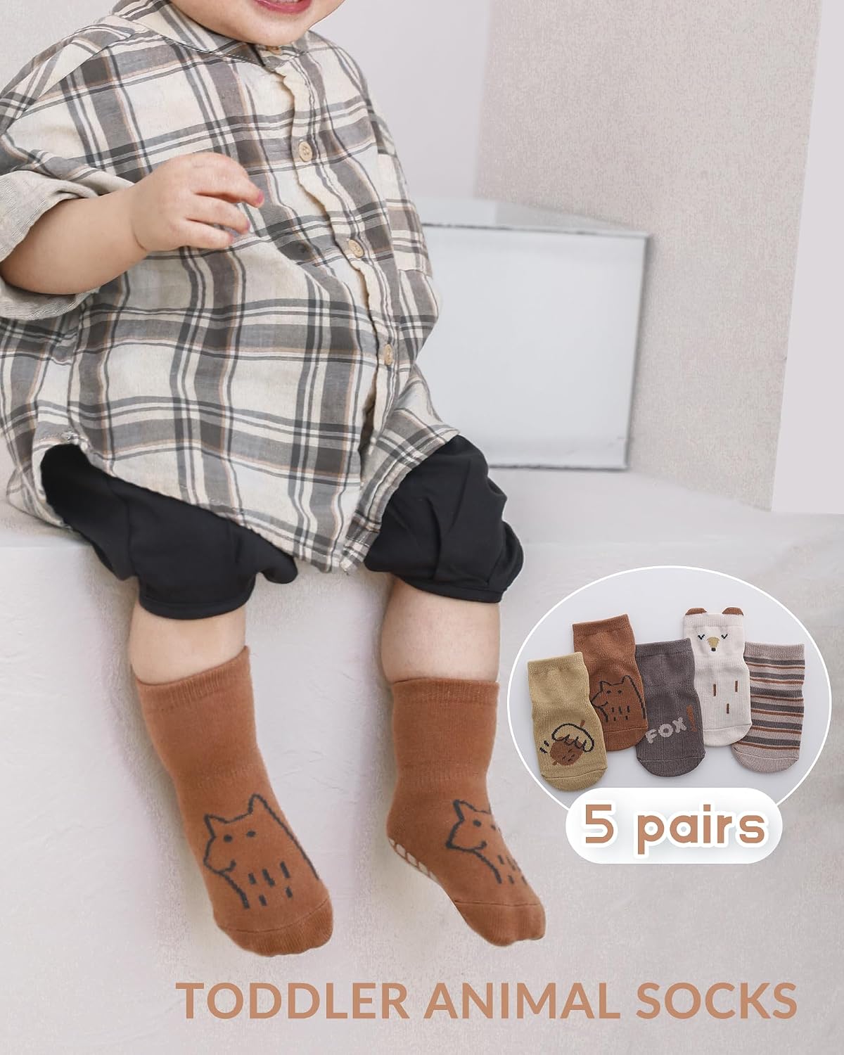 Detalle de Witwot 5 Pairs Baby Socks with Grips (Non-Slip Toddler Cotton Grip Socks) for 0–4 Years