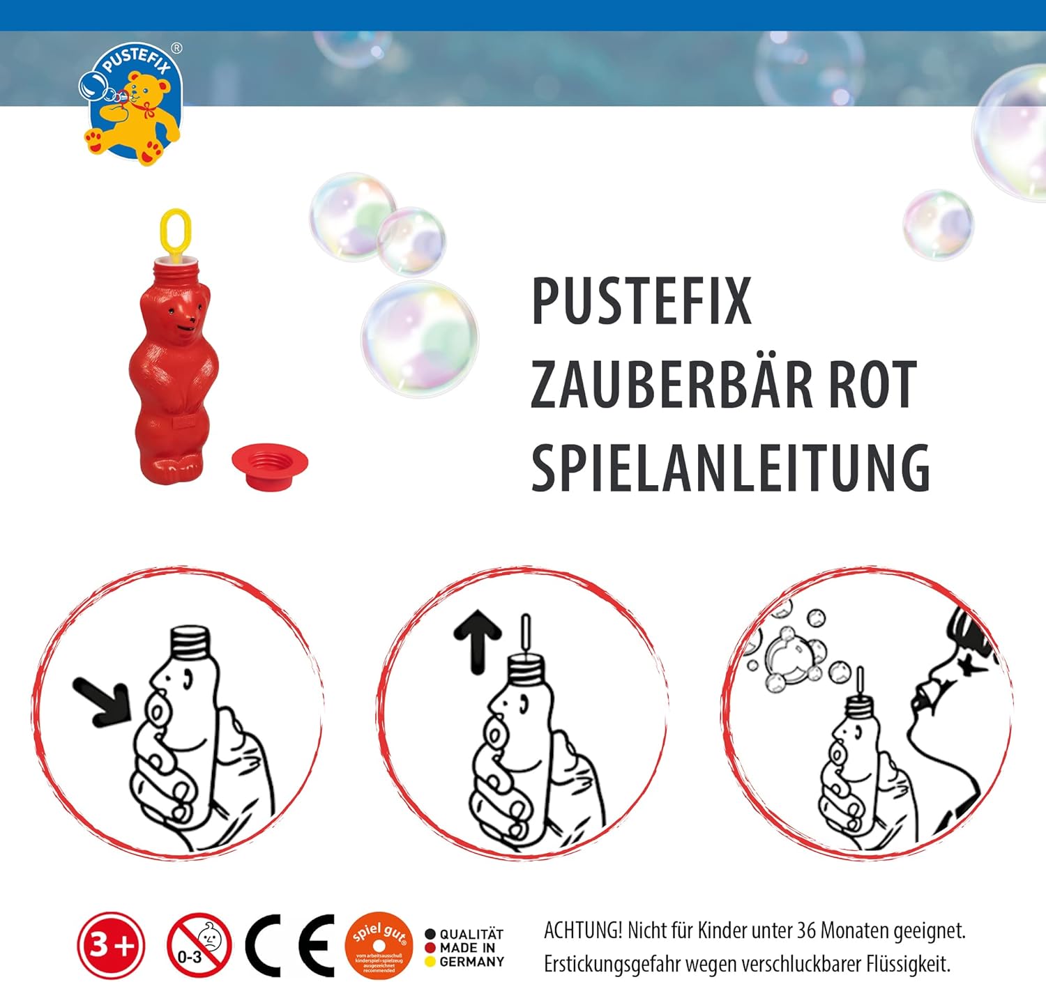 Thumbnail 6 de PUSTEFIX Zauberbär Rot I – Seifenblasenwasser 180 ml