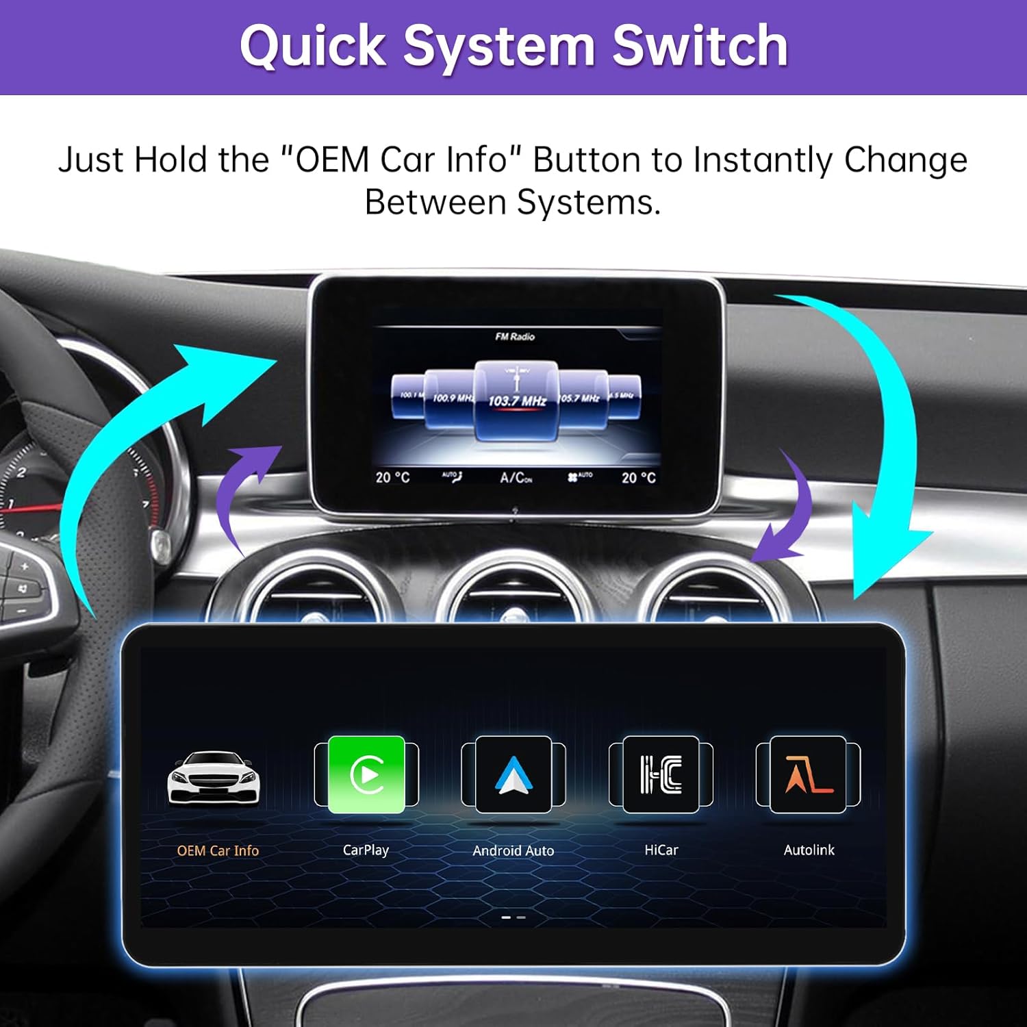 Thumbnail 3 de NINETOM 2026 Upgraded 12.3" Ultra-Narrow Touchscreen CarPlay/Android Auto Receiver for Mercedes-Benz NTG 5.0/5.1/5.2 (W205 2015–2018)