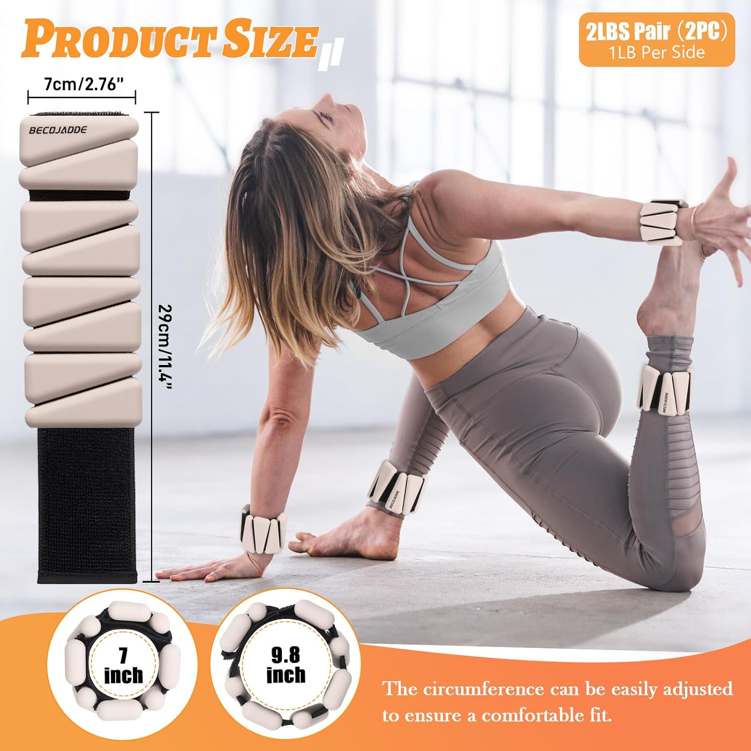 Detalle de BECOJADDE Ankle Weights Set of 2 – Adjustable 1/2/3 lb per weight for versatile workouts