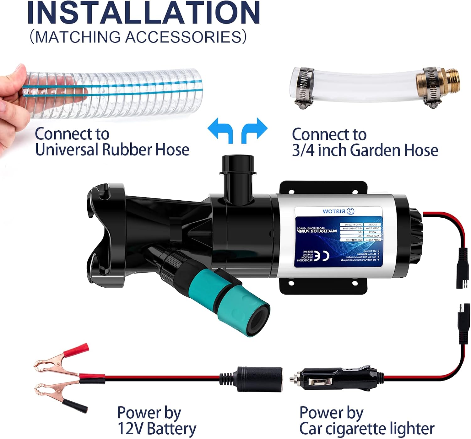 Thumbnail 1 de RV Macerator Pump 12V 12GPM Self-Priming Waste Water Pump (Quick Release, 10FT Tubing)