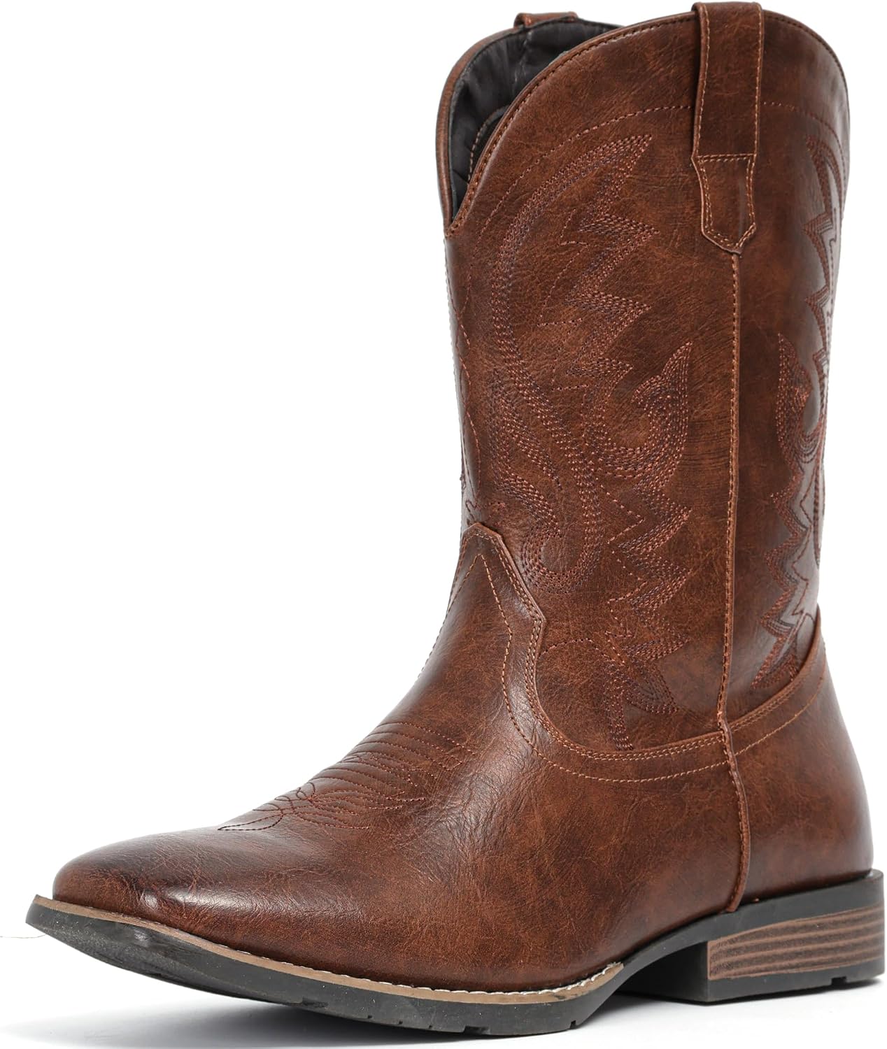 Detalle de IUV Cowboy Boots for Men, Wide Square Toe, Embroidered Western Style