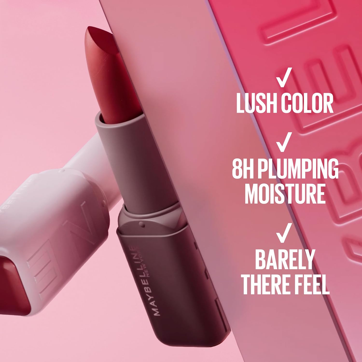 Detalle de MAYBELLINE Serum Lipstick: Hydrating Lip Makeup with 8HR Plumping Moisture in Midtone Cool Pink Satin