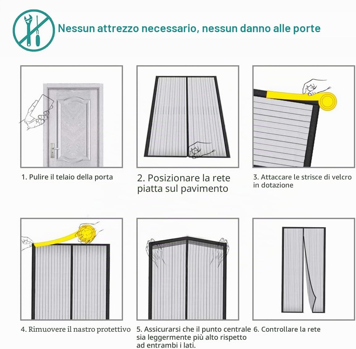 Detalle 2 de Zanzariera Magnetica per Porte 100x235 cm Nero | Chiusura Automatica e Facile Installazione