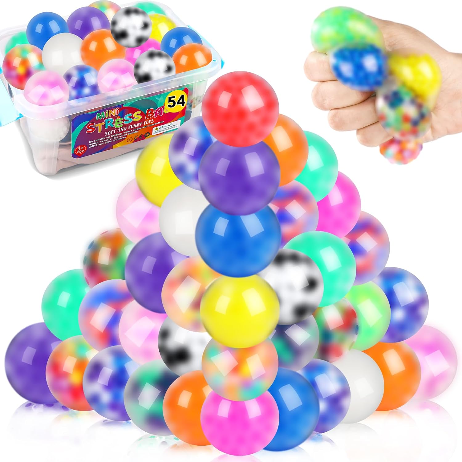 54Pack Stress Balls: Bulk Fidget Squishies for Adults