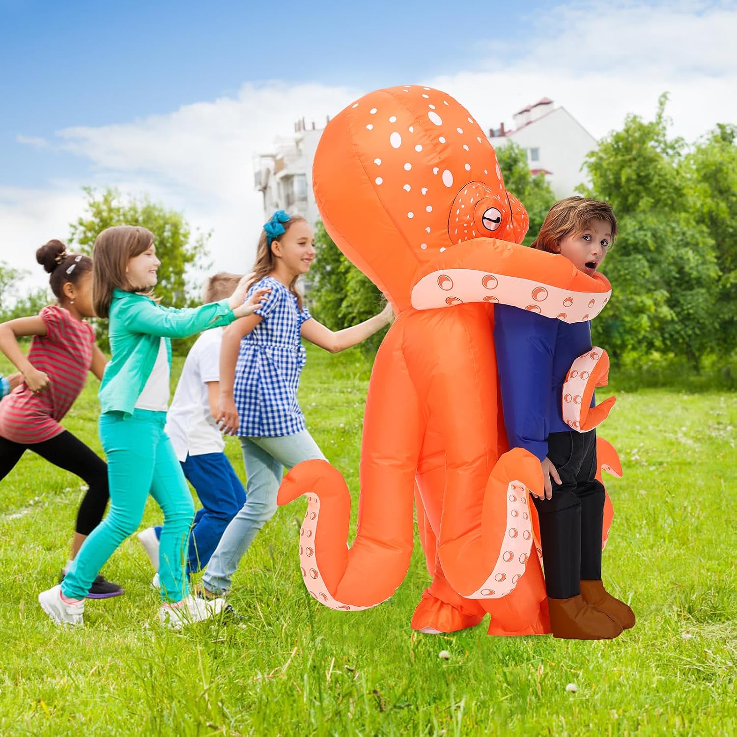 Detalle 2 de Searhmomo Inflatable Octopus Costume for Kids, Fan-Powered Polyester