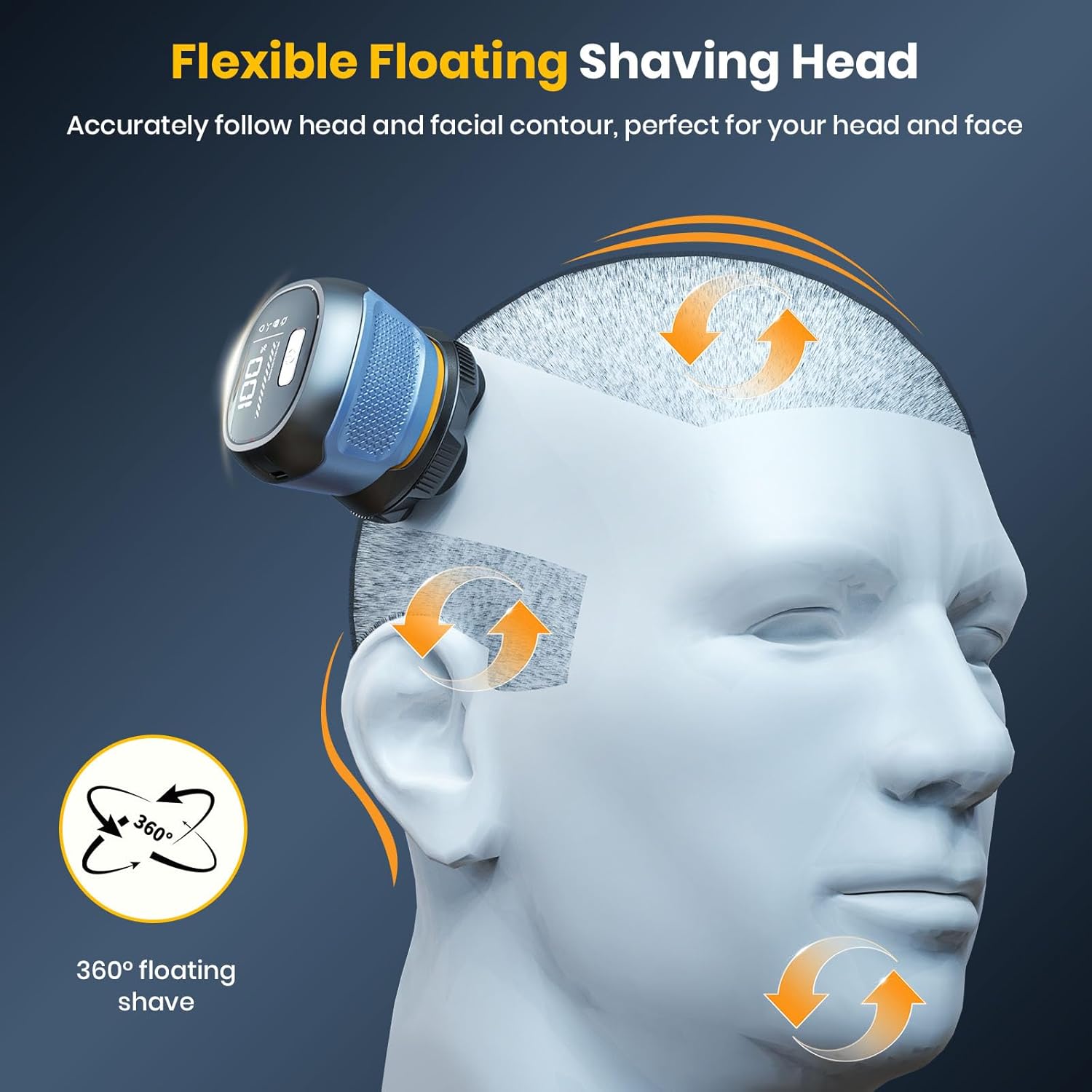 Detalle de TLMUSE Head Shaver for Men with Magnetic Detachable Head, IPX7 Wet/Dry Shaving and LED Display