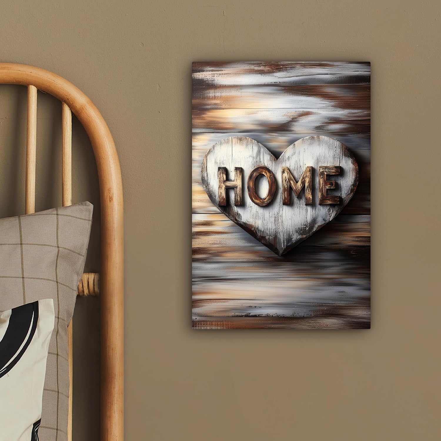 Thumbnail 3 de MuchoWow hart op canvas 20 x 30 cm, portretformaat met houten frame