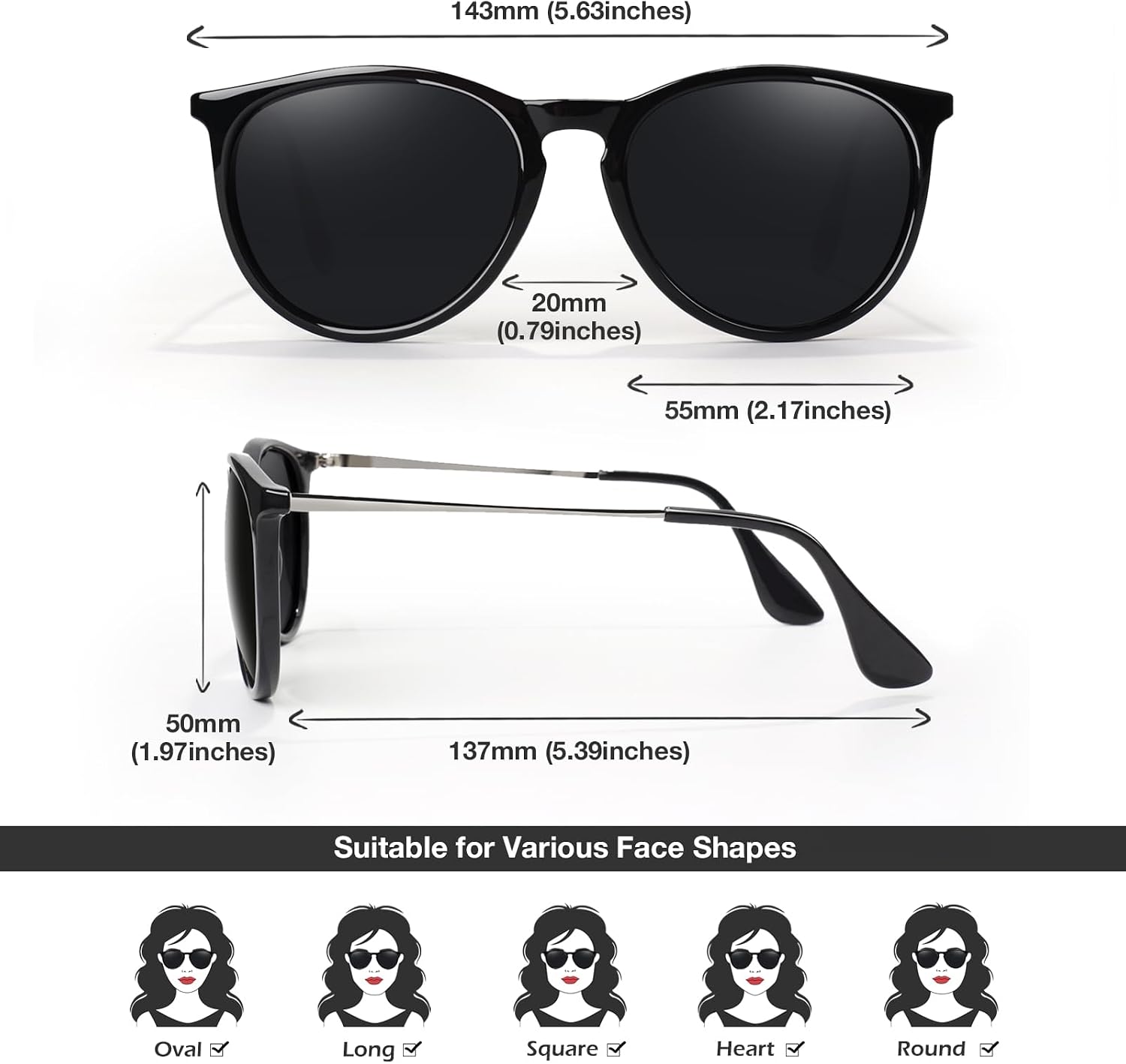 Detalle de LINVO Sonnenbrille Damen Polarisiert Retro Runde UV400 – Vintage Designer Stil
