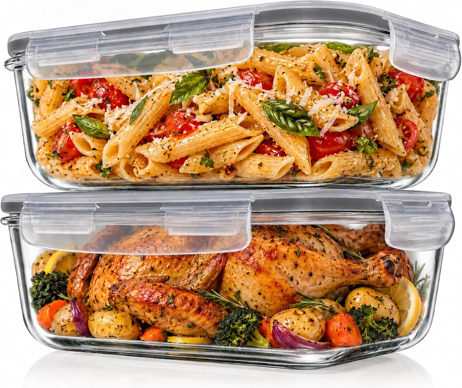 Detalle de Razab 63 oz 2-Pack Borosilicate Glass Food Storage Containers with Lids