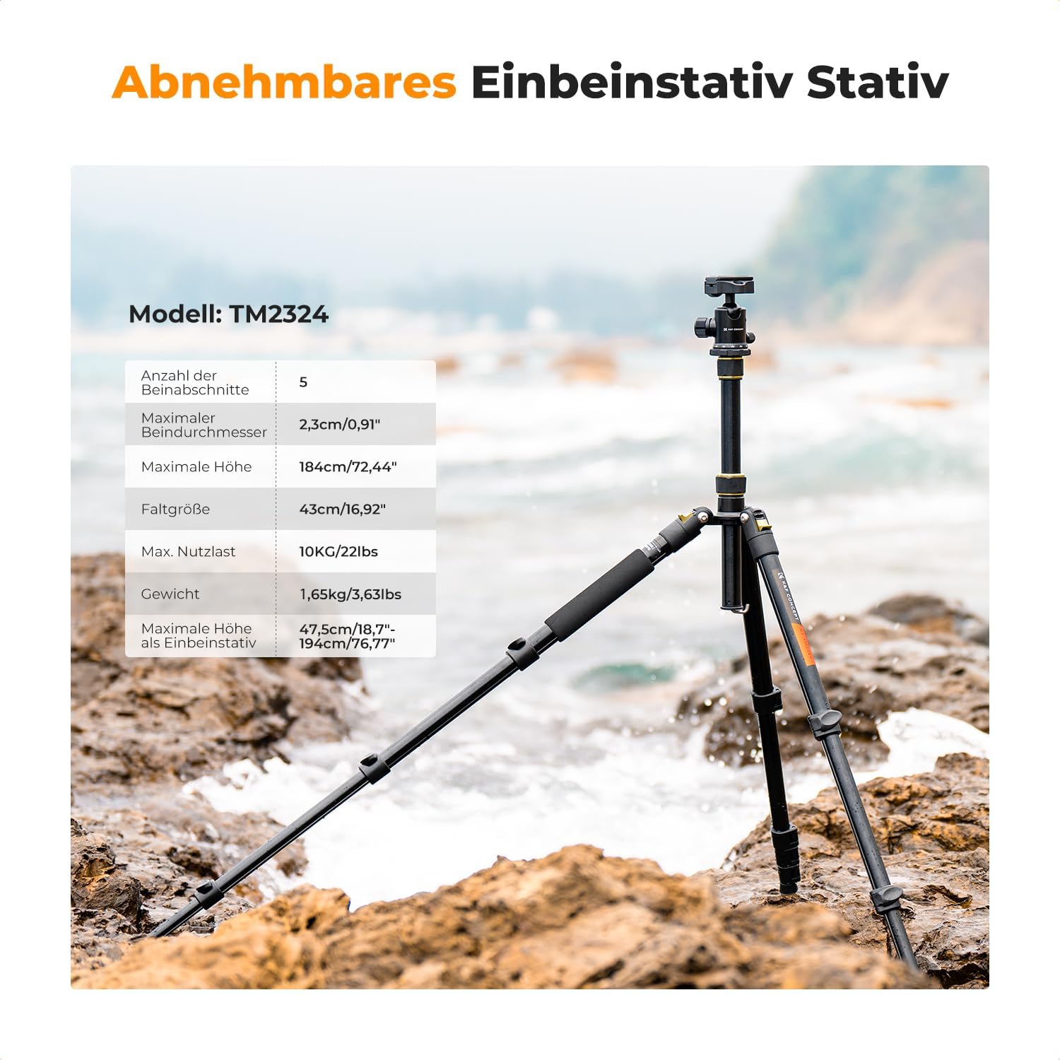 Thumbnail 1 de K&F CONCEPT Kamerastativ 184 cm – leicht, tragbar und vielseitig