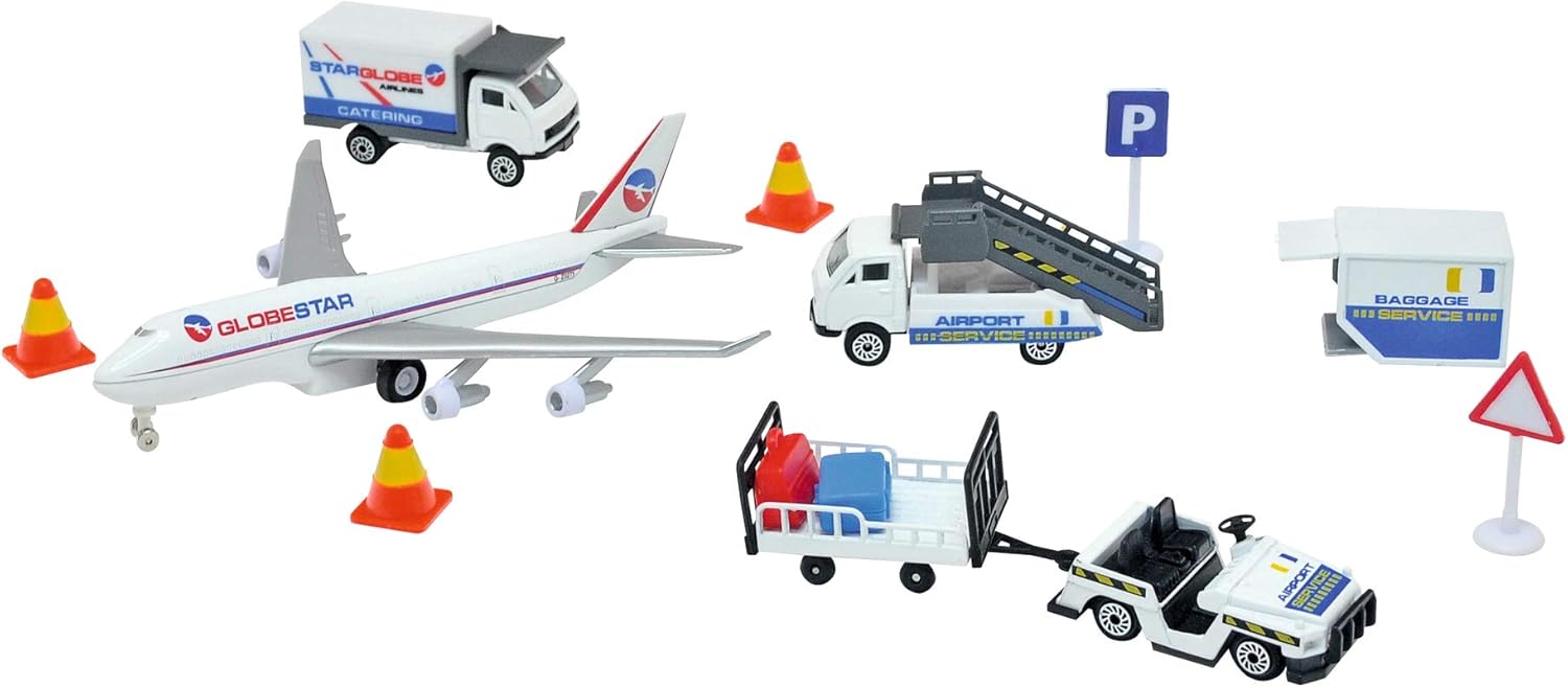 Thumbnail 5 de DICKIE 186390 Toys Flughafen-Spielzeugset – Airport Set mit 3 Autos, 1 Flugzeug und Zubehör (13-teilig) ab 3 Jahren