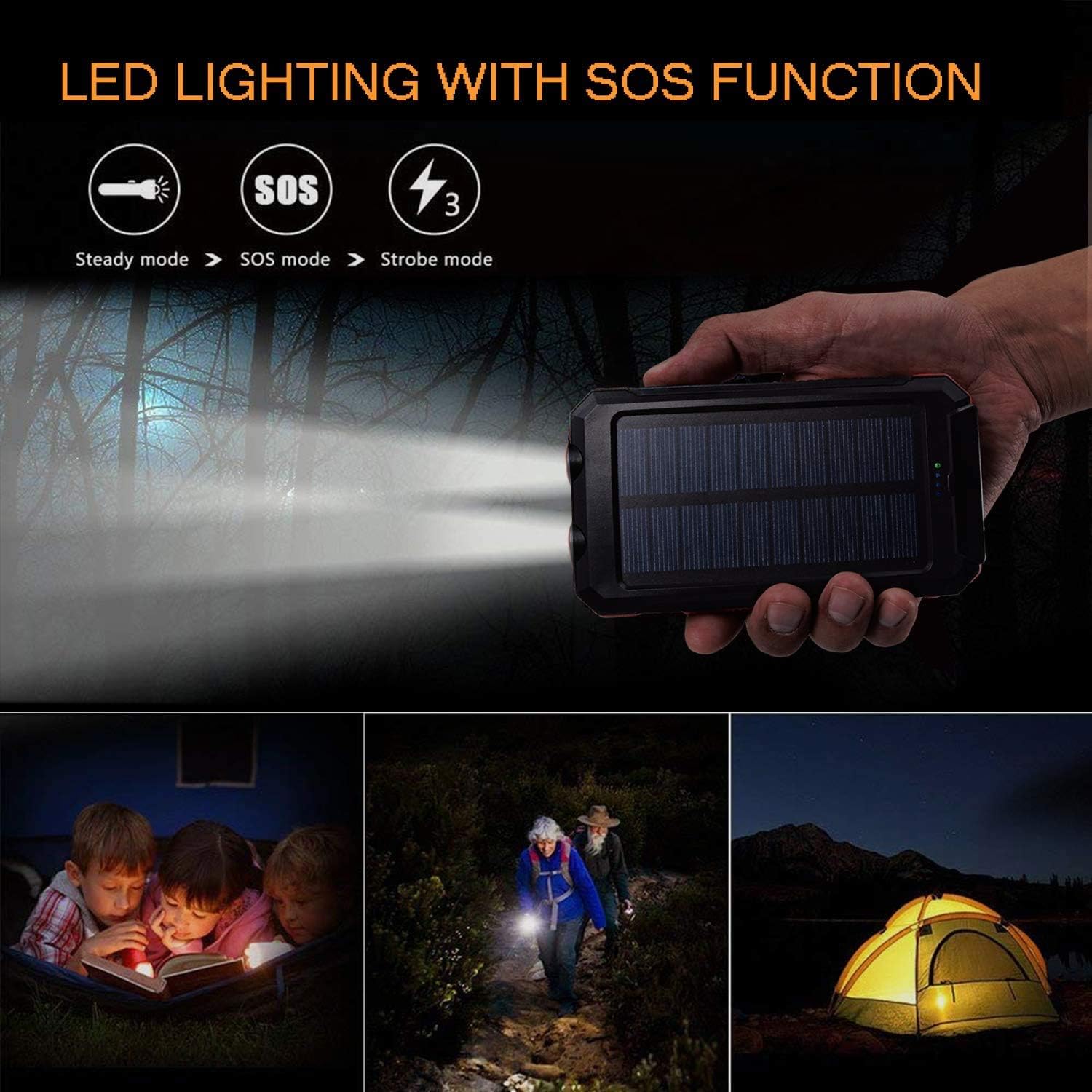 Thumbnail 2 de YELOMIN 20,000mAh Solar Power Bank with Built-In Cables and Flashlights