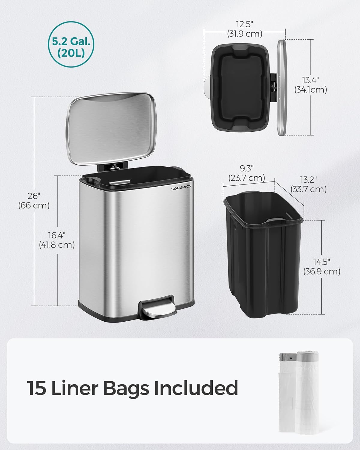 Thumbnail 6 de SONGMICS ULTB543E01 20L Step Trash Can for Kitchen 🗑