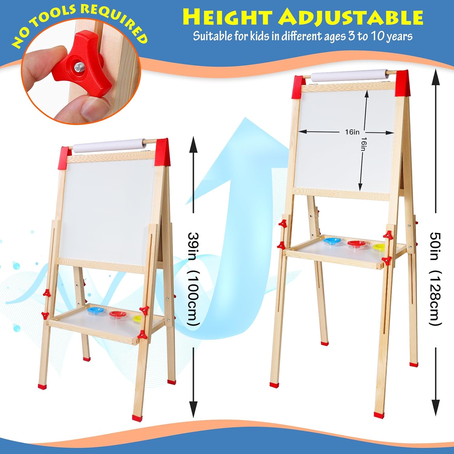 Thumbnail 2 de Kinder Staffelei Holz Kindertafel mit Papierrollenhalter – doppelseitige Kreidetafel und Whiteboard