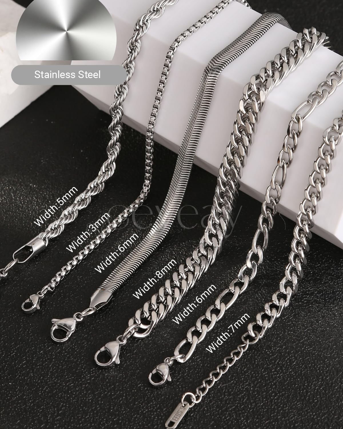 Thumbnail 5 de Geveay 6-Piece Men's Stainless Steel Chain Bracelet Set, Adjustable, 7.1+1.2 Inches