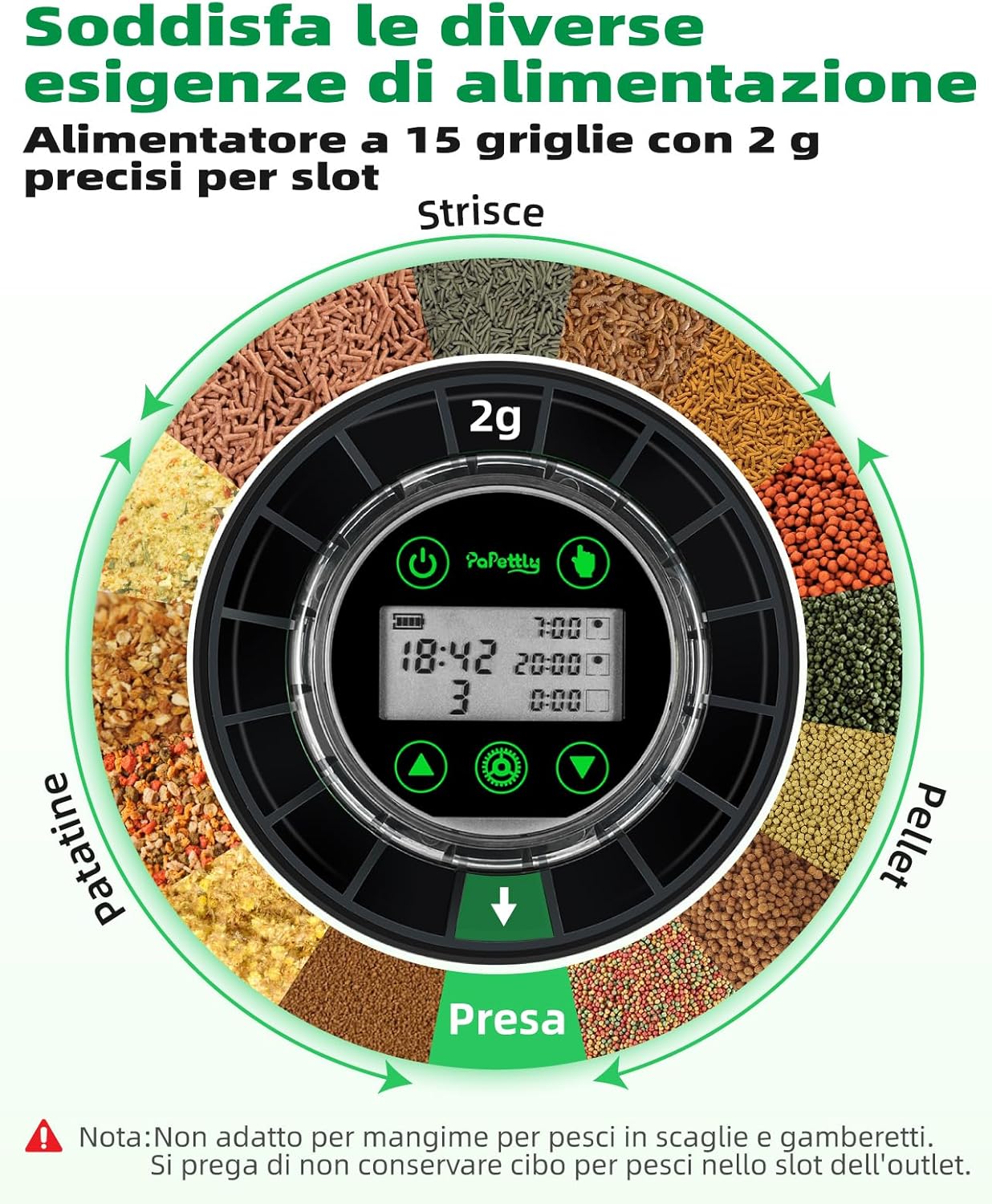 Detalle 2 de Papettly Mangiatoia Automatica Acquario 15 scomparti 🐟