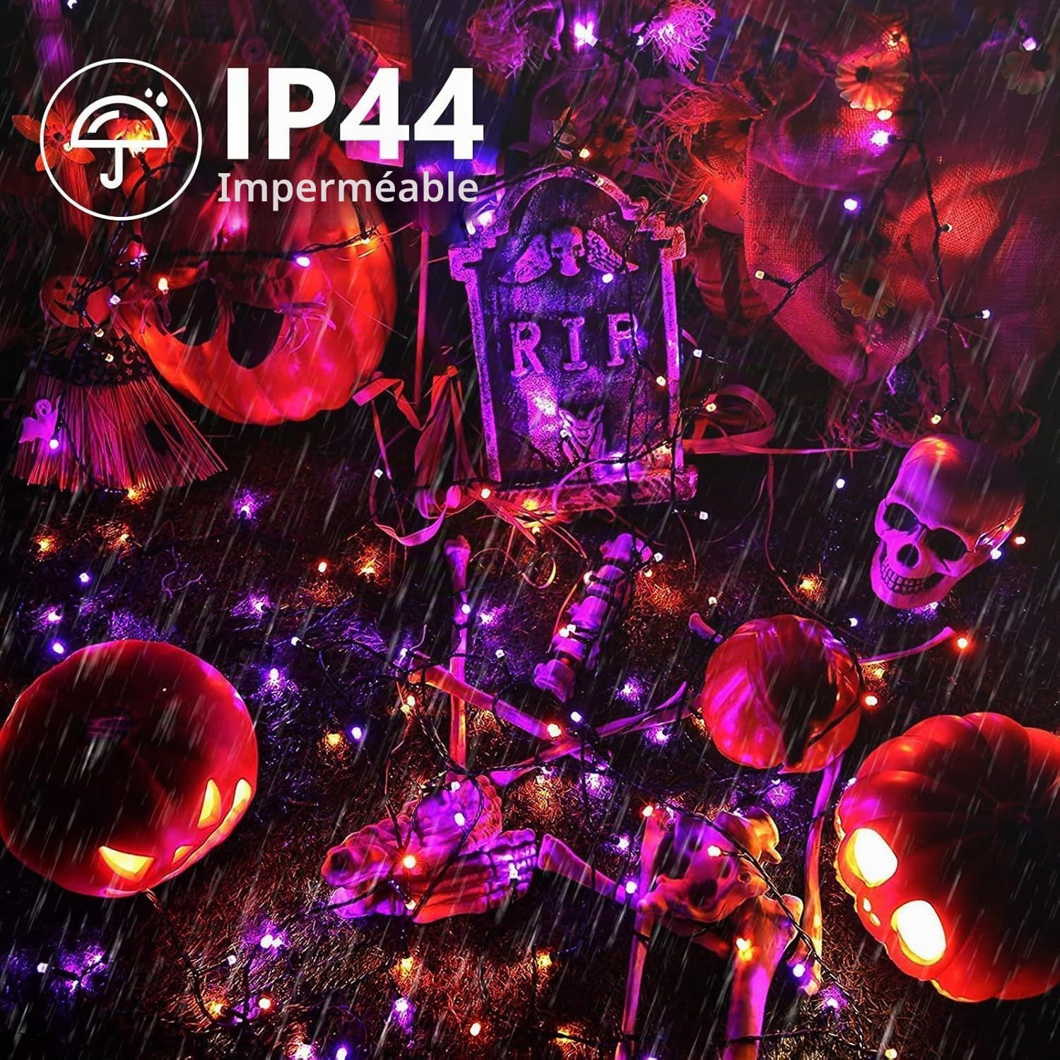 Detalle de Joomer Halloween Guirlande Lumineuse Extérieure 20M | 200 LED Orange et Violet