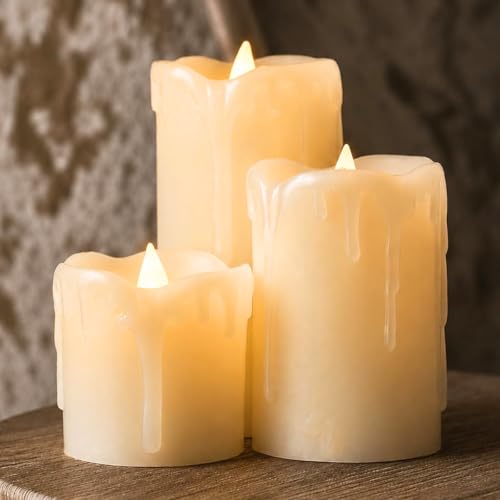 Detalle de Festive Lights Real Wax Cream LED Pillar Candles: Set of 3