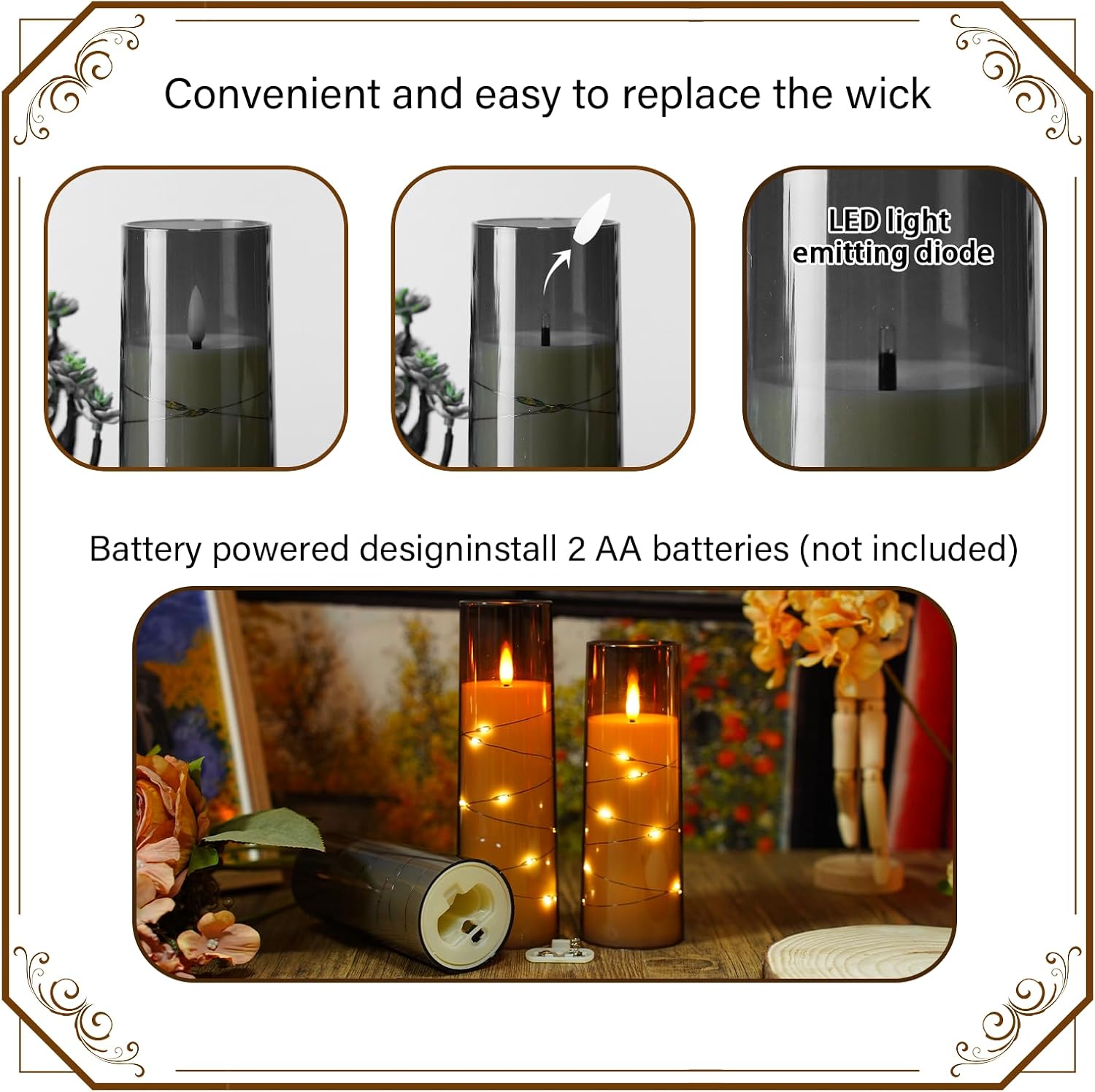 Detalle 2 de Nimiko Flameless LED Candles, 9 Pcs 🕯