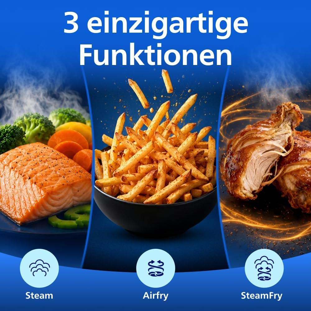 Detalle de Philips Steam Airfryer 5000 Series Megabasket NA565/00 – Dampffunktion trifft Heißluftfrittieren