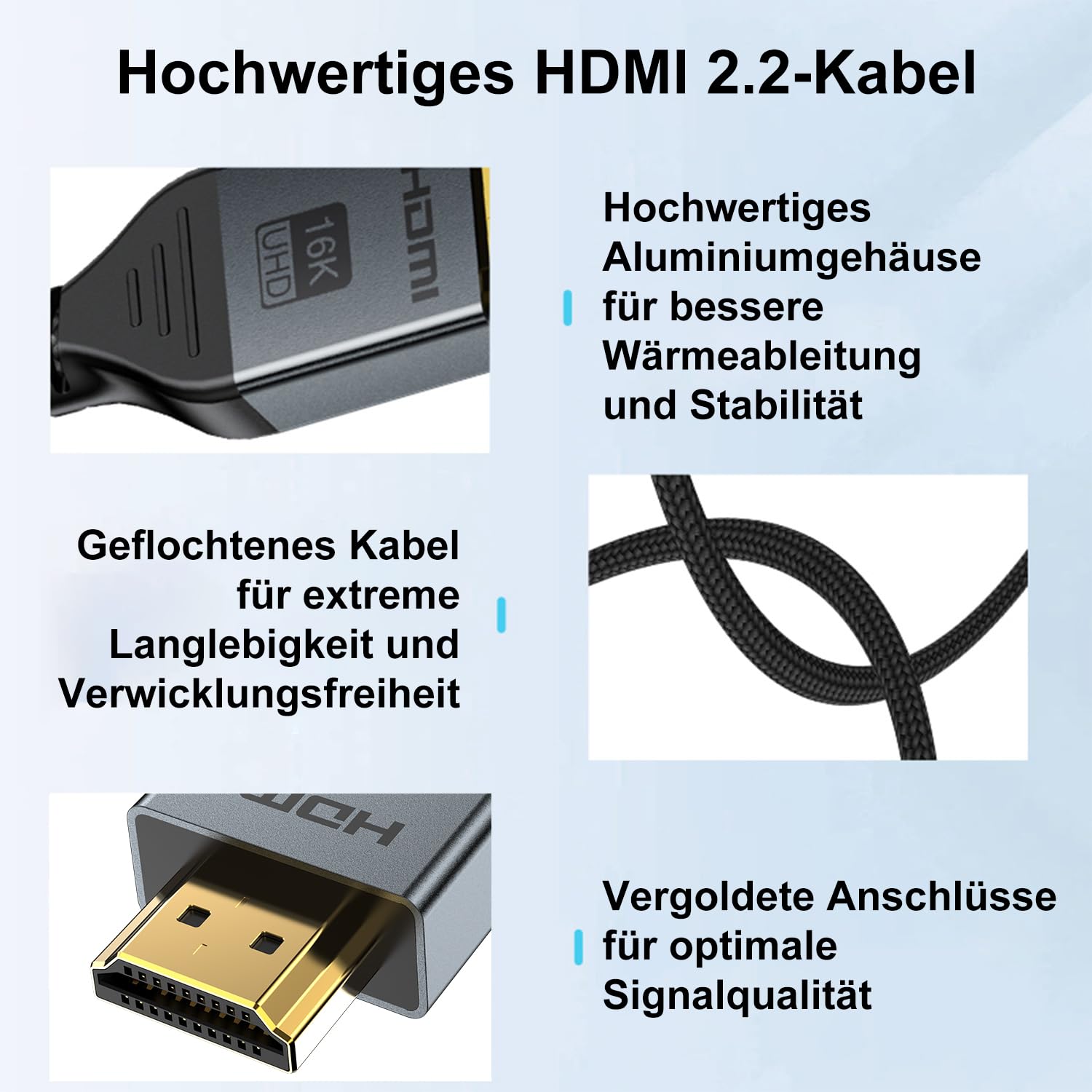 Detalle de Angusplay 16K HDMI 2.2 Kabel 2m – Premium 96 Gbit/s High Speed, 16K@60Hz/8K etc. – Ideal für High-End Gaming & Home Theater
