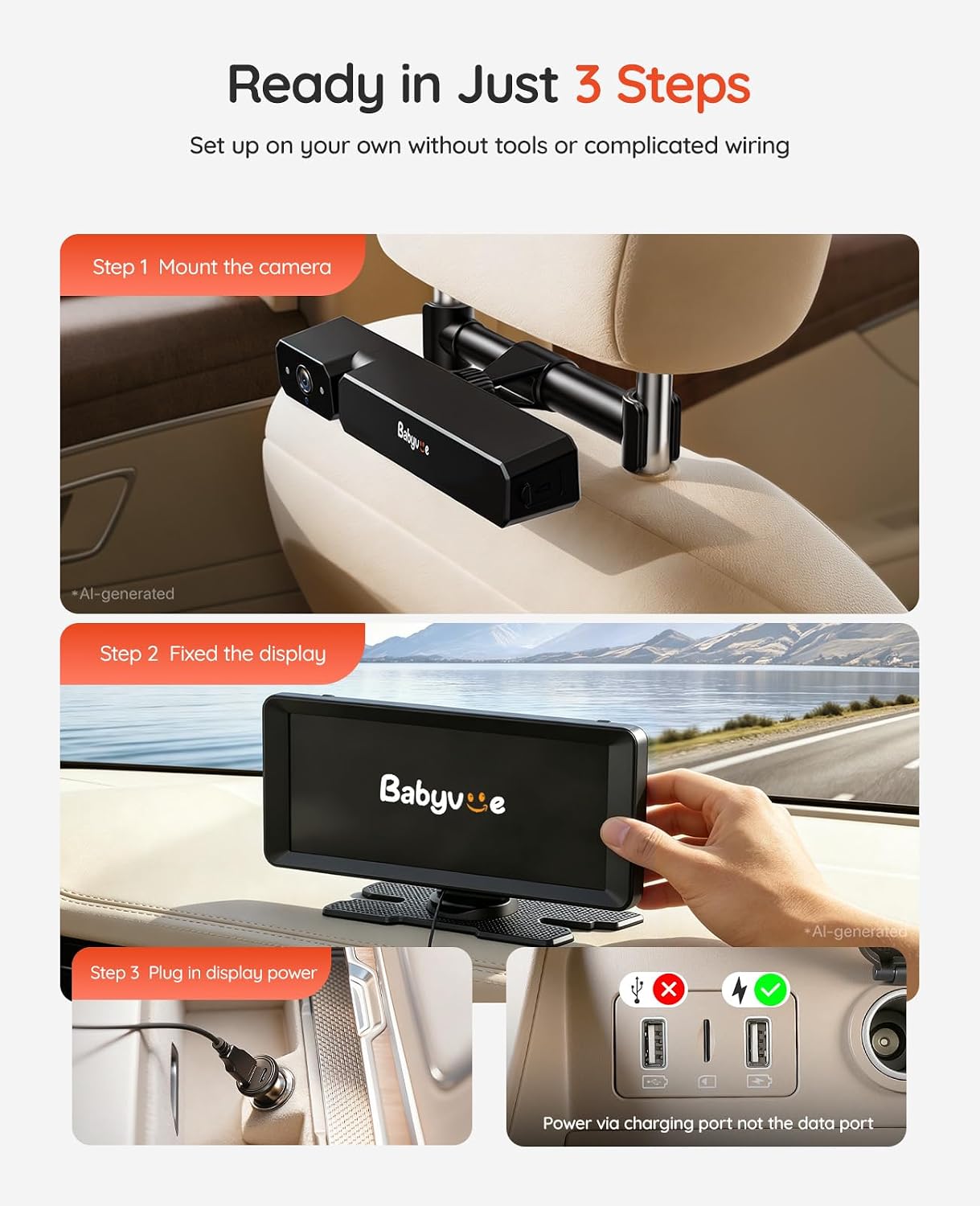 Thumbnail 2 de Babyvue BV6Plus Dual Baby Car Camera with 7.2-Inch Split Screen and Night Vision