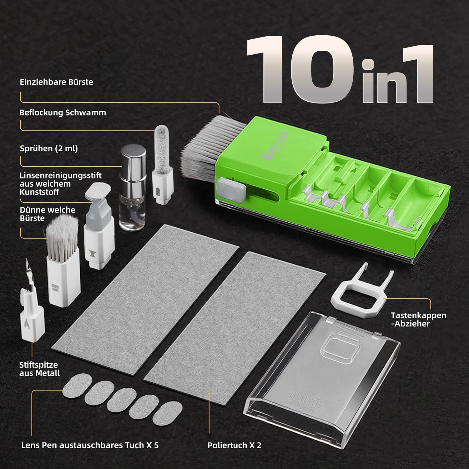 Detalle de Ordilend Tastatur Reinigungsset „Alles-in-einem“ für iPhone Pro & Geräte – Screen Cleaner Kit mit Bürsten, Mikrofasertüchern und Spray