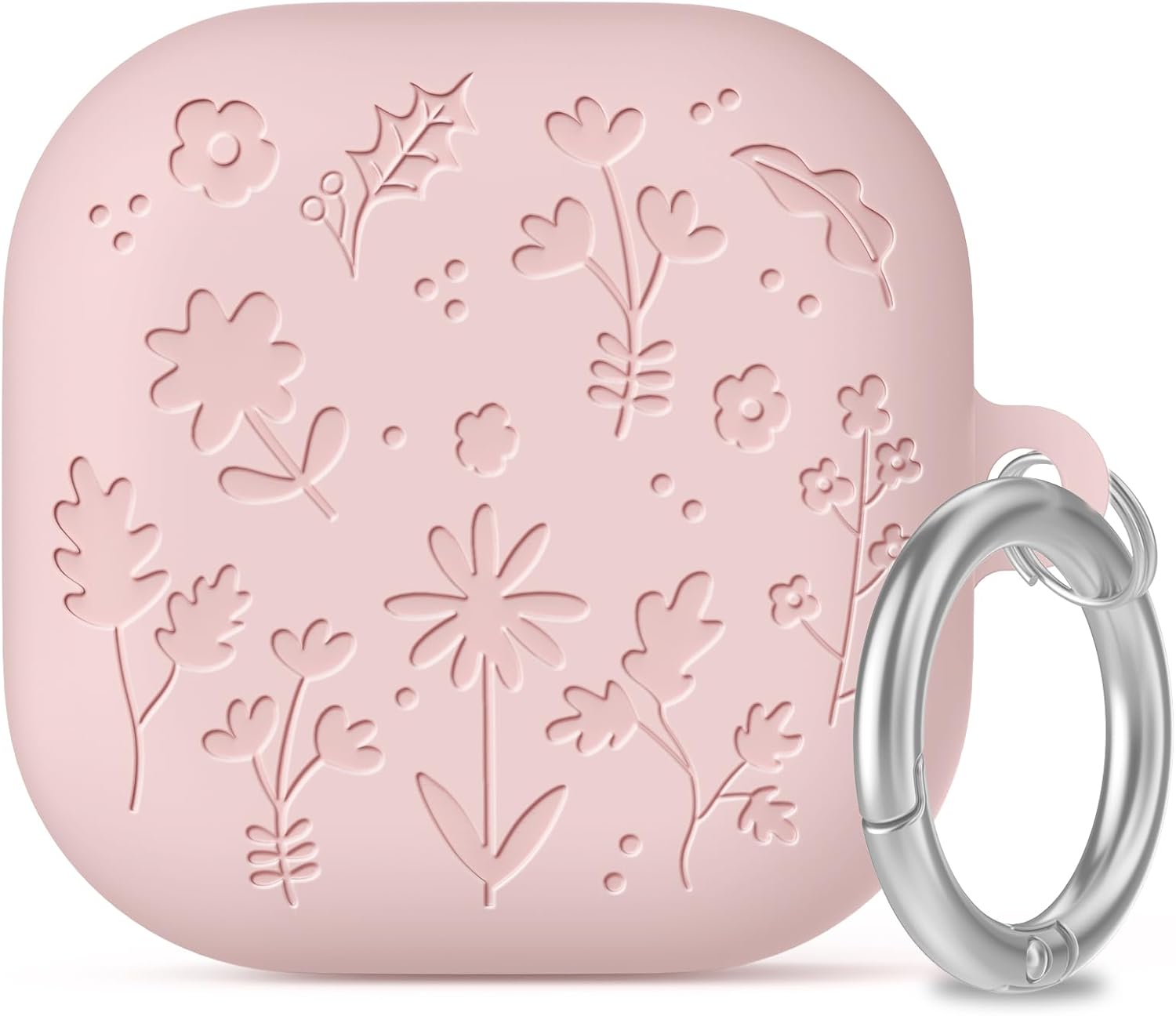 Detalle de AhaStyle Flower Engraved Silicone Case for Samsung Galaxy Buds4 Series (2026) – Cute, Protective Cover with Carabiner