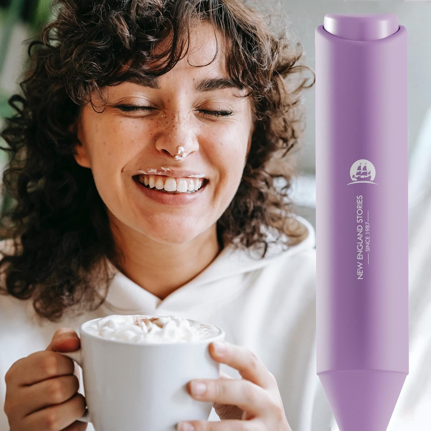 Thumbnail 5 de Handlicher Milchaufschäumer mit Mini-Schneebesen-Mixer (hellviolett) – für Cappuccino, Latte & mehr