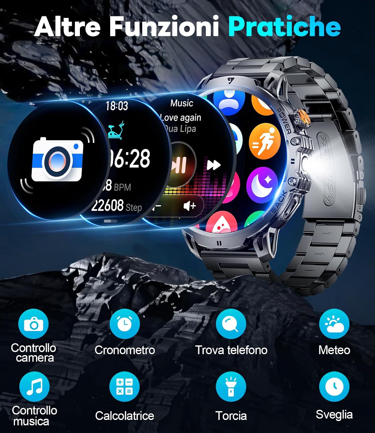 Detalle de LIGE Smartwatch Uomo EF13: Orologio Fitness 1,85'' con Chiamate Bluetooth, 110+ modalità sportive e doppio cinturino