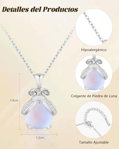 Thumbnail 3 de BOCHOI collar para mujer con piedra de luna plateado (cadena con colgante, ajustable)