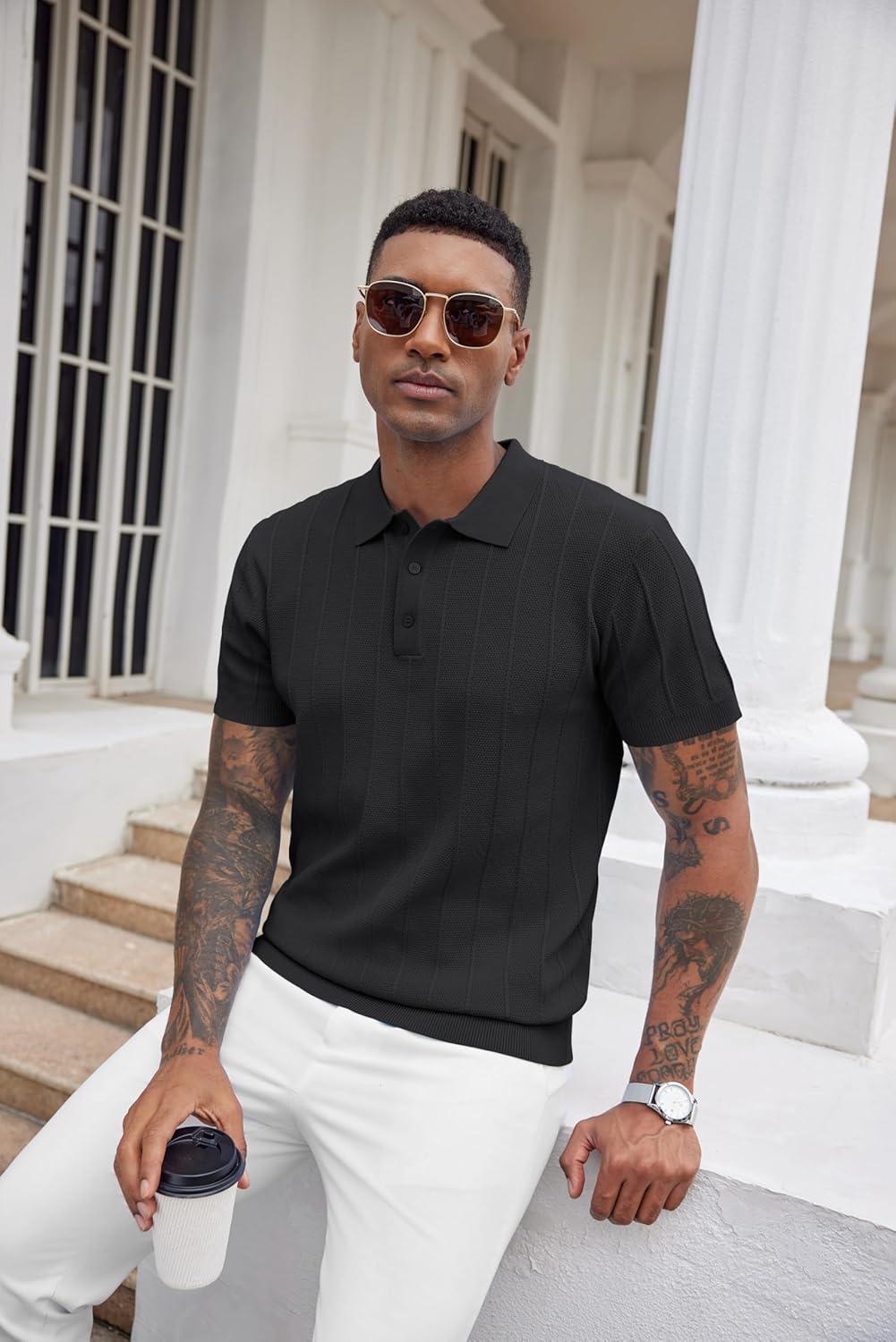 Thumbnail 1 de COOFANDY Men’s Knit Polo Shirts (Short Sleeve, Ribbed Textured Knit)