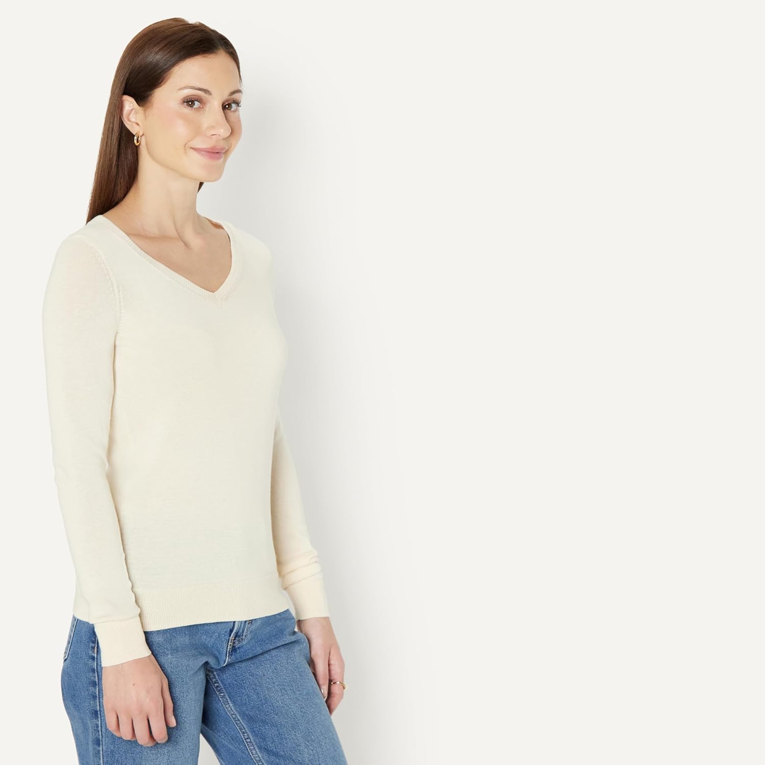 Thumbnail 1 de Amazon Essentials Damen Regular-Fit leichter Langarm-Pullover mit V-Ausschnitt (in Übergröße)