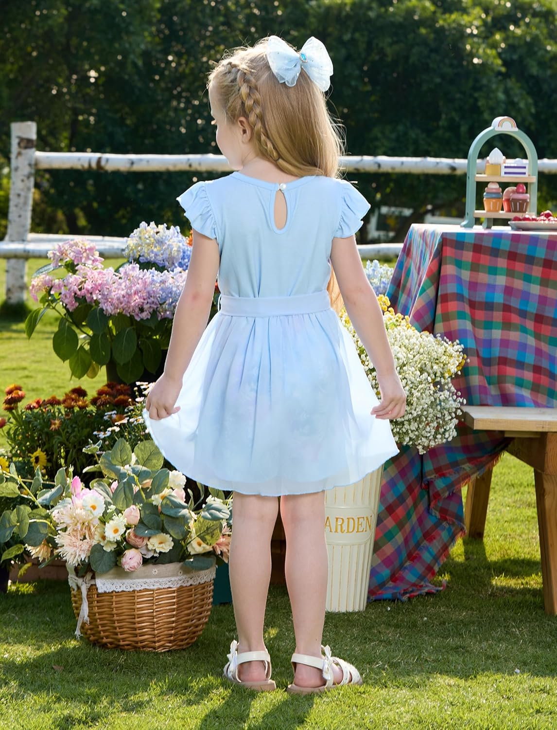 Detalle 2 de Disney Princess Frozen Elsa Minnie Mouse Stitch Toddler Jumpsuit with Bow Overlay (2–6 Years)
