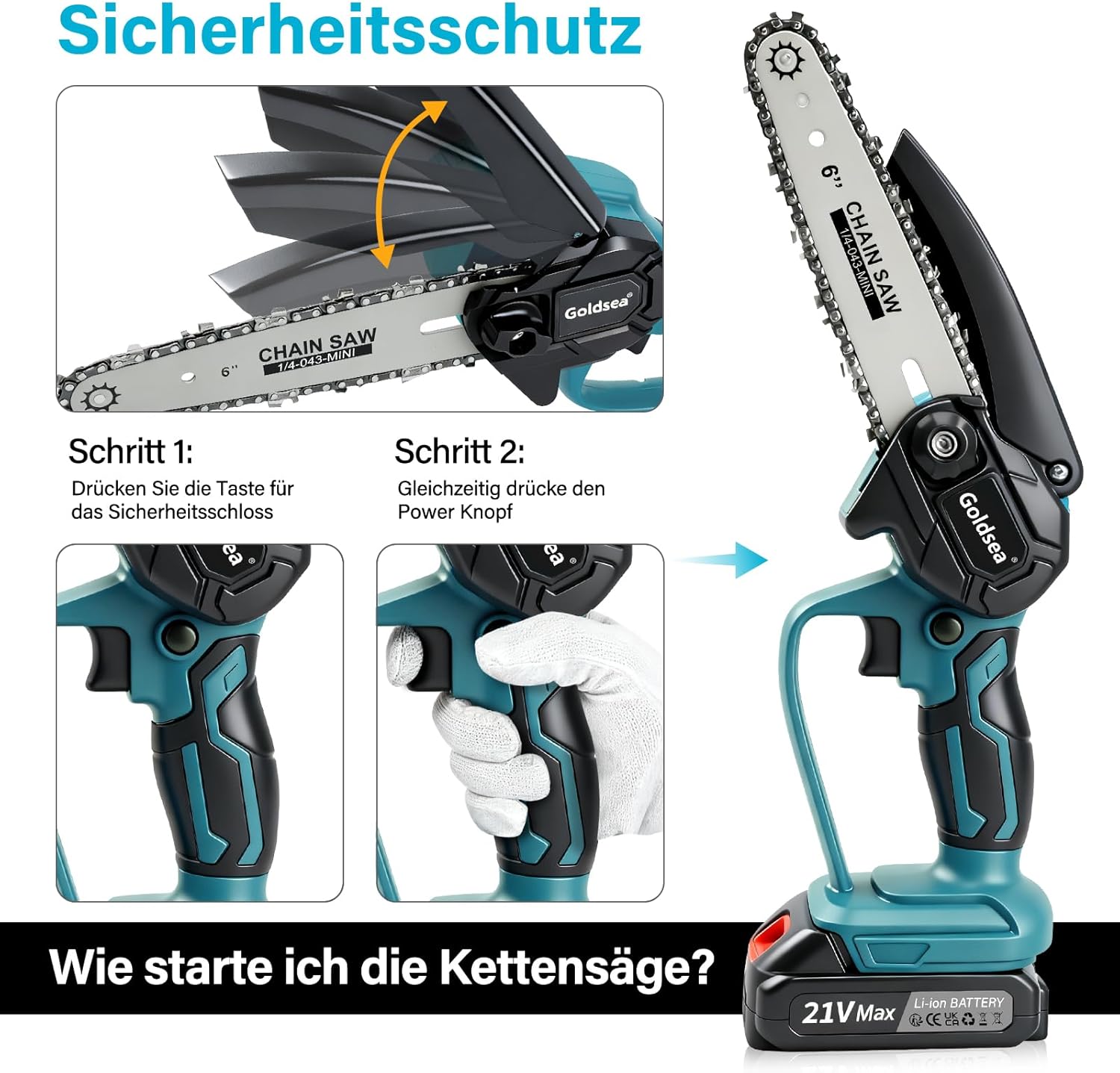 Thumbnail 4 de Goldsea Mini Akku-Kettensäge 18V für 6 Zoll