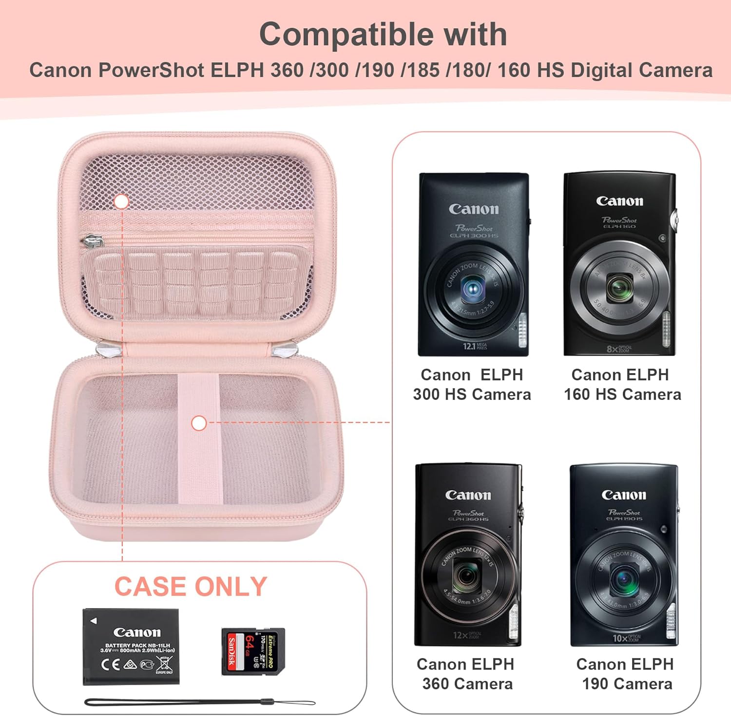 Thumbnail 2 de RAIALL Pink Carrying Case for Canon IXUS 185/285 and Sony Cybershot W830