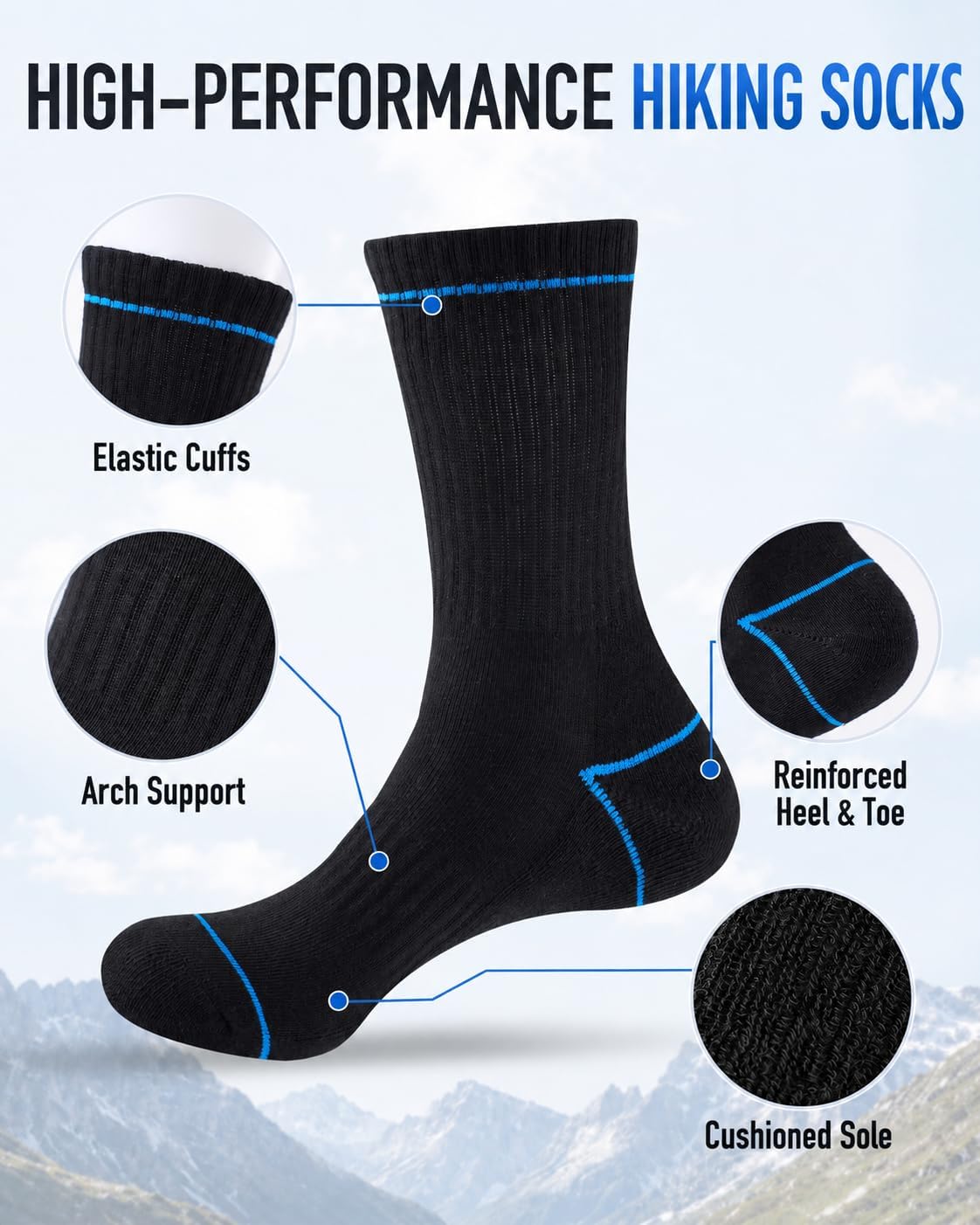 Detalle de SukModen Padded Cotton Work Socks, 6/10 Pairs, Reinforced Heel and Toe
