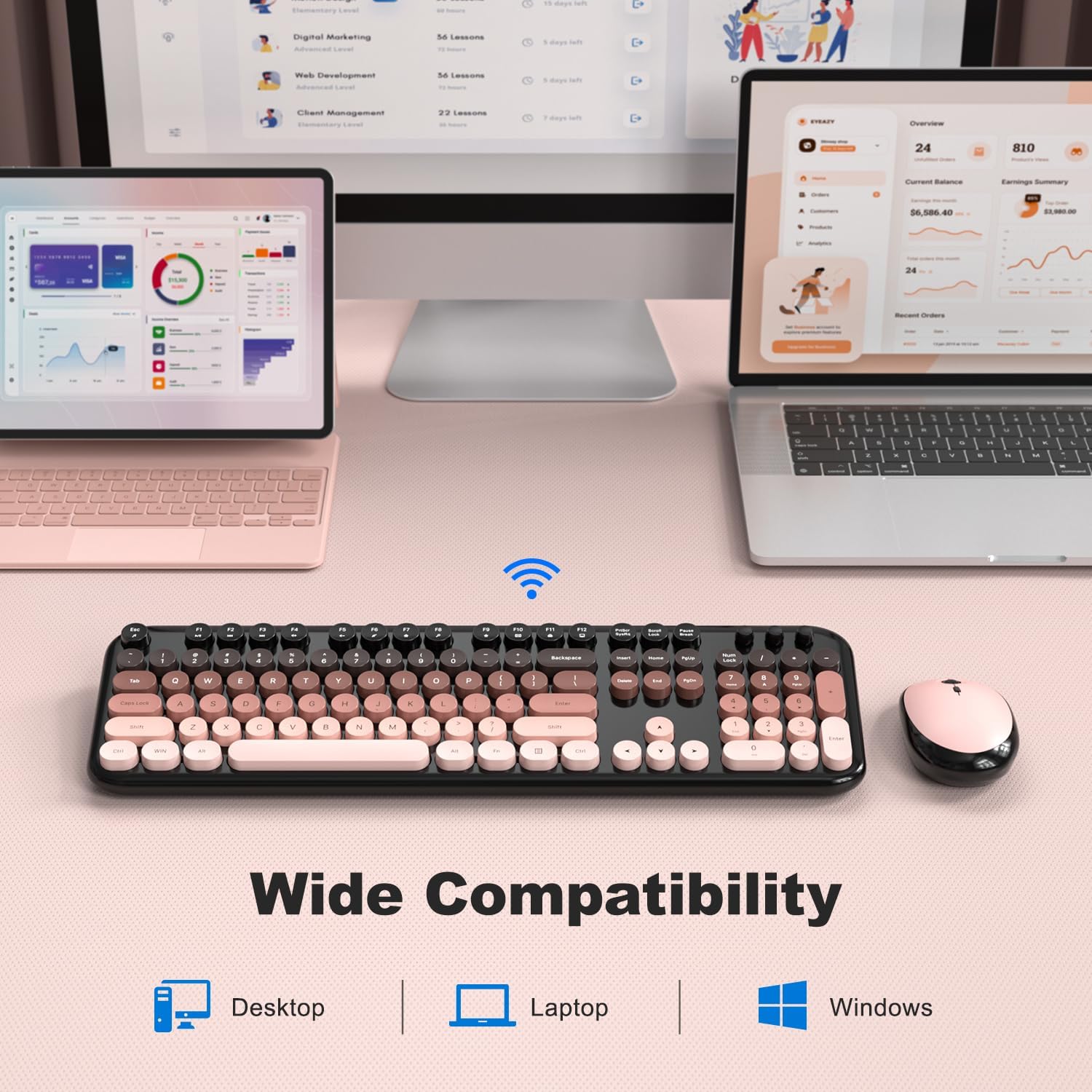 Thumbnail 3 de Atelus Wireless Keyboard and Mouse Combo: Typewriter Full-Size Keyboard with Number Pad
