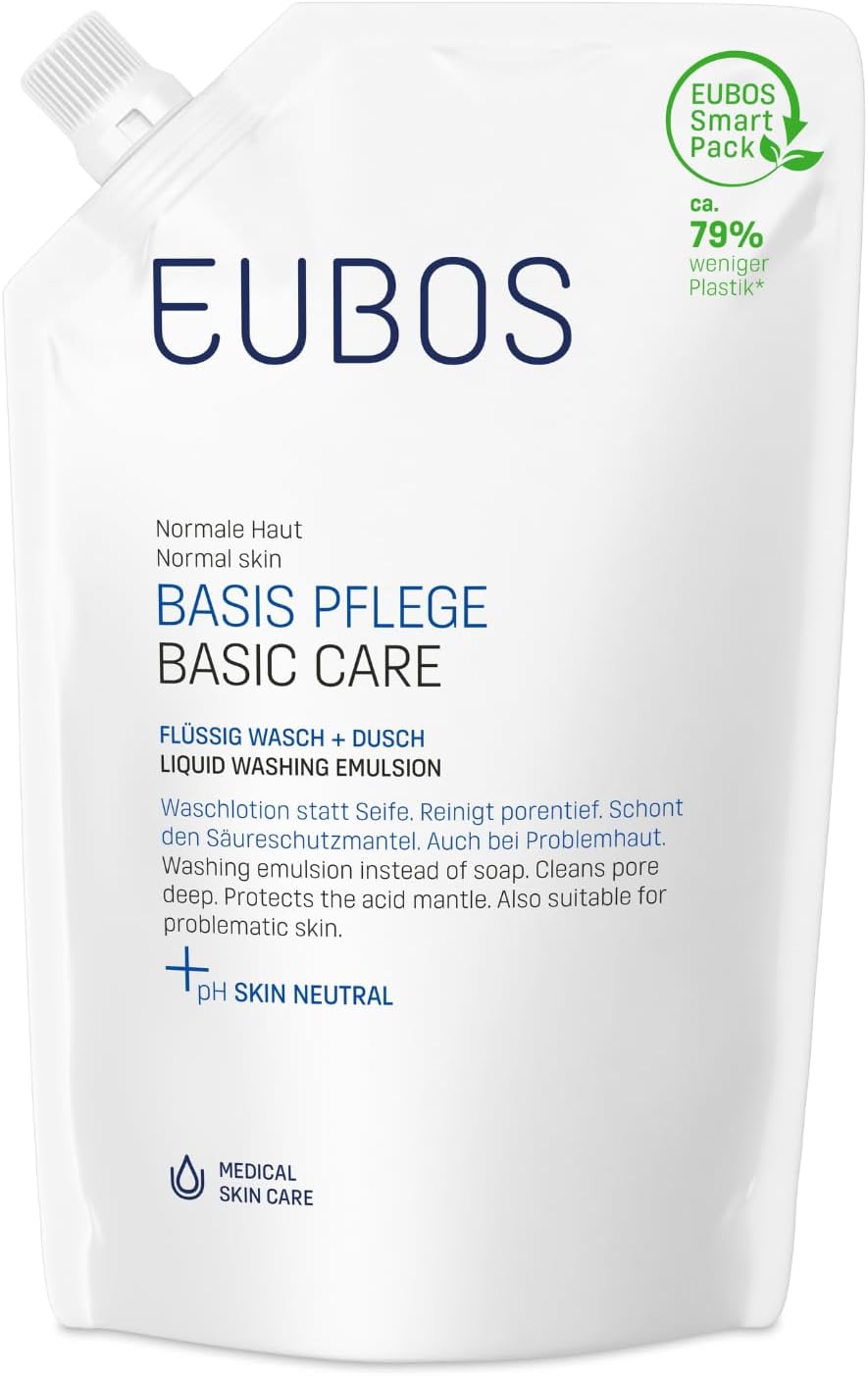 Detalle de Eubos Flüssig blau Nachfüllbeutel sans parfum – recharge dermocosmétique pour peaux sensibles, 400 ml