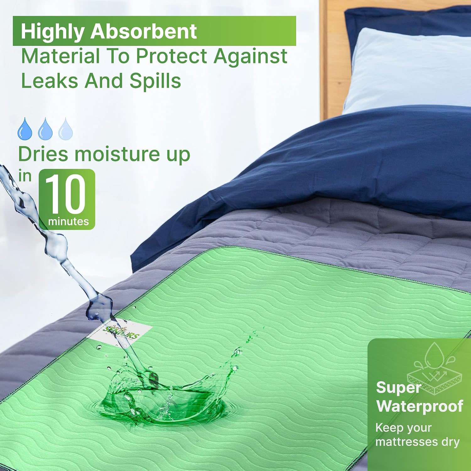 Thumbnail 3 de Bed Pads Washable Waterproof 34"x36" (Pack of 4) – Reusable Incontinence & Pee Pads for Adults, Dogs, and Kids