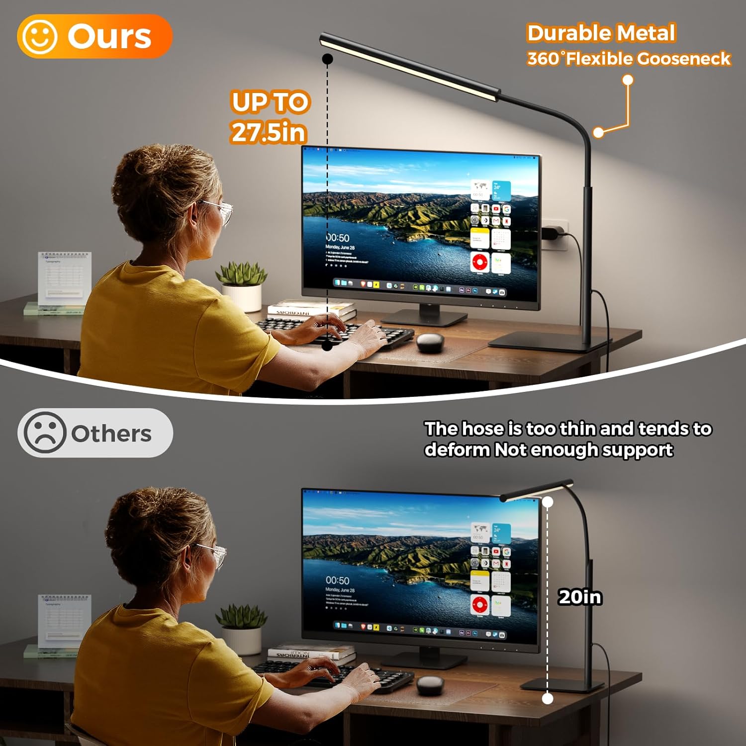 Thumbnail 2 de WHW3WIN LED Desk Lamp with Clamp and Base – Flexible Gooseneck, 5 Lighting Modes, 11 Levels, Timer & Memory