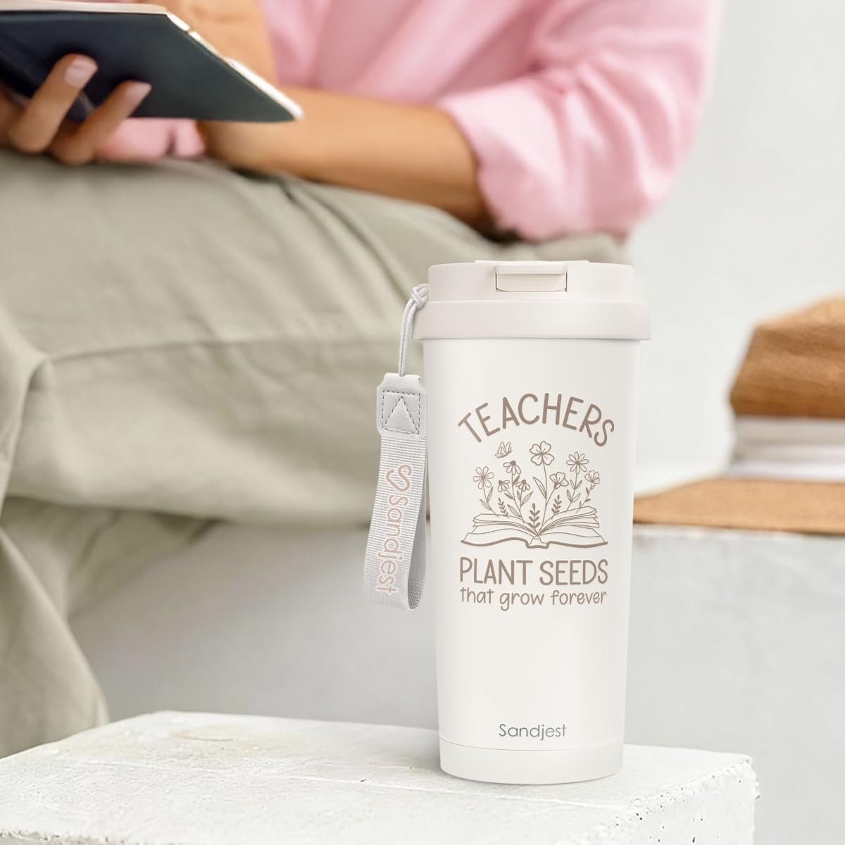 Thumbnail 6 de SANDJEST Teachers Stainless Steel 2-in-1 Lid Coffee Tumbler, 18 oz insulated travel mug