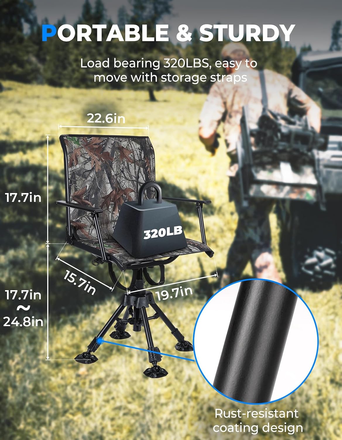 Detalle 2 de KEMIMOTO B1702-00302CM Hunting Blind Chair, 360° Swivel, Camo